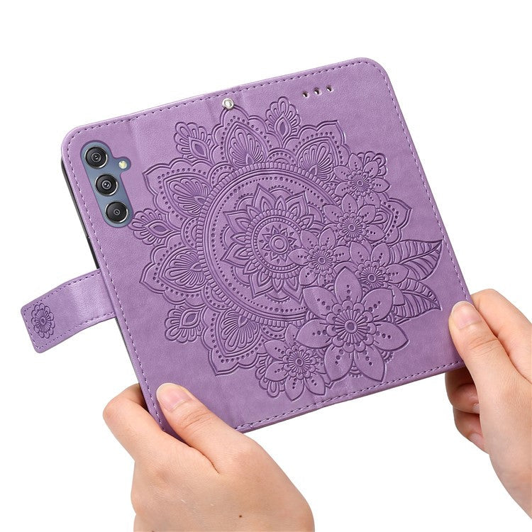 Stand Cover for Samsung Galaxy F34 5G / M34 5G Flower Imprint PU Leather Wallet Phone Case - Purple