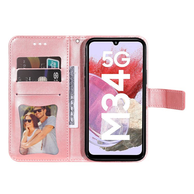 Stand Cover for Samsung Galaxy F34 5G / M34 5G Flower Imprint PU Leather Wallet Phone Case - Pink