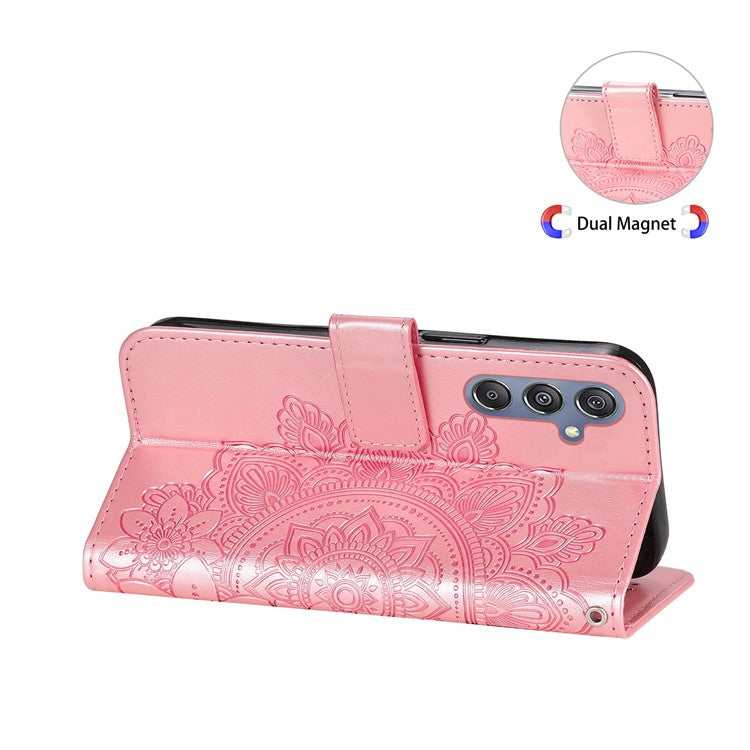 Stand Cover for Samsung Galaxy F34 5G / M34 5G Flower Imprint PU Leather Wallet Phone Case - Pink