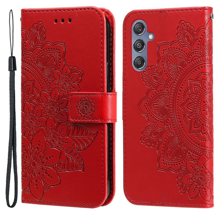 Stand Cover for Samsung Galaxy F34 5G / M34 5G Flower Imprint PU Leather Wallet Phone Case - Red