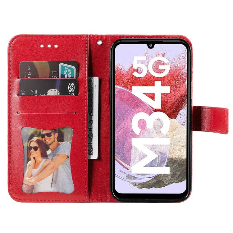 Stand Cover for Samsung Galaxy F34 5G / M34 5G Flower Imprint PU Leather Wallet Phone Case - Red