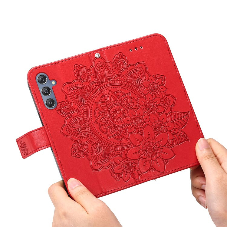 Stand Cover for Samsung Galaxy F34 5G / M34 5G Flower Imprint PU Leather Wallet Phone Case - Red