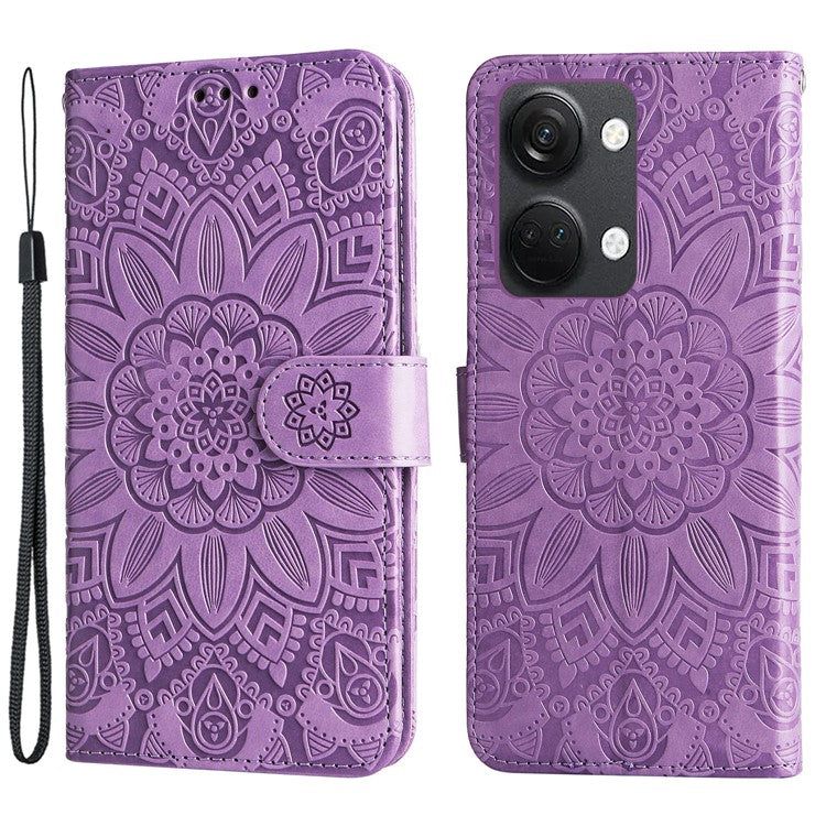 For OnePlus Nord 3 5G / Ace 2V Sunflower Imprinted PU Leather Cover Anti-drop Wallet Stand Phone Case - Purple