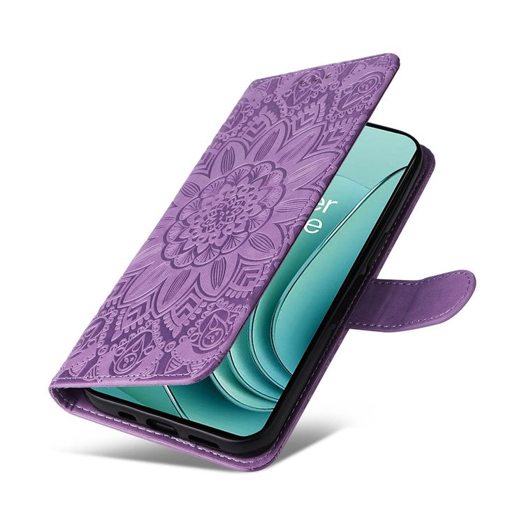 For OnePlus Nord 3 5G / Ace 2V Sunflower Imprinted PU Leather Cover Anti-drop Wallet Stand Phone Case - Purple