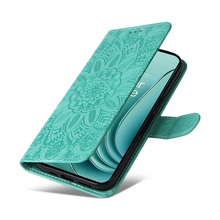 For OnePlus Nord 3 5G / Ace 2V Sunflower Imprinted PU Leather Cover Anti-drop Wallet Stand Phone Case - Green