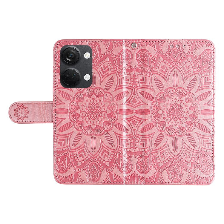 For OnePlus Nord 3 5G / Ace 2V Sunflower Imprinted PU Leather Cover Anti-drop Wallet Stand Phone Case - Pink
