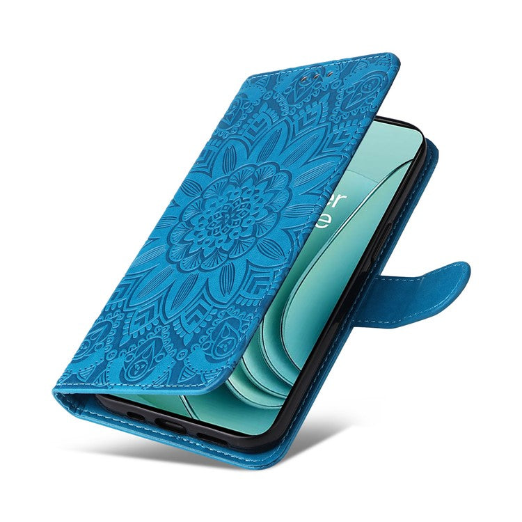 For OnePlus Nord 3 5G / Ace 2V Sunflower Imprinted PU Leather Cover Anti-drop Wallet Stand Phone Case - Blue