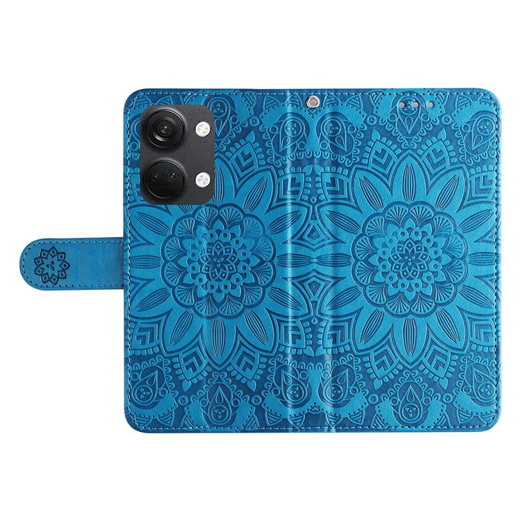 For OnePlus Nord 3 5G / Ace 2V Sunflower Imprinted PU Leather Cover Anti-drop Wallet Stand Phone Case - Blue