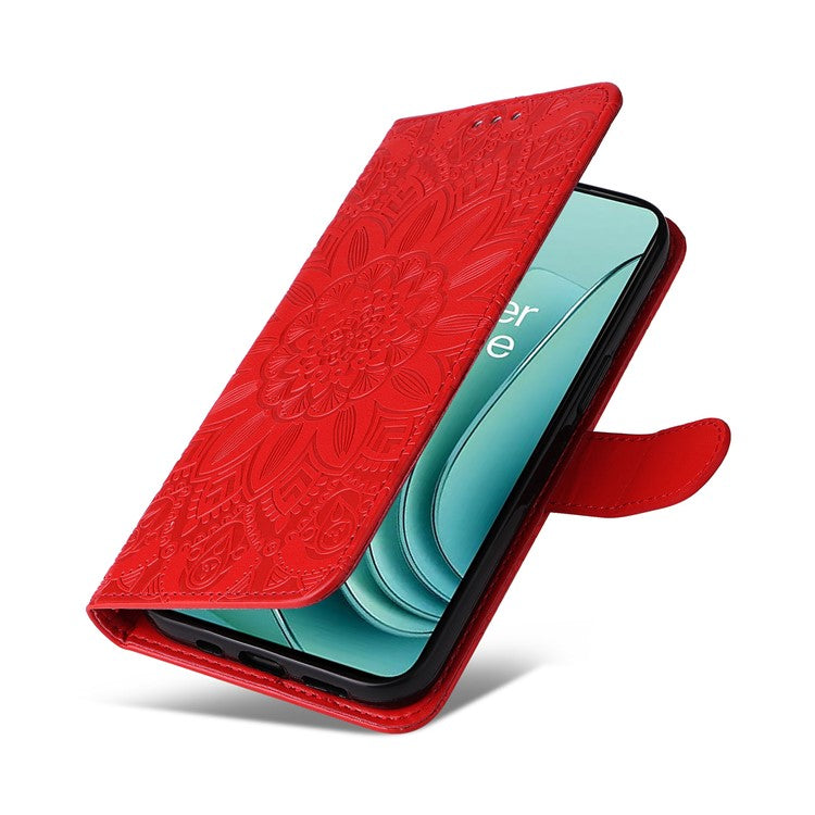 For OnePlus Nord 3 5G / Ace 2V Sunflower Imprinted PU Leather Cover Anti-drop Wallet Stand Phone Case - Red