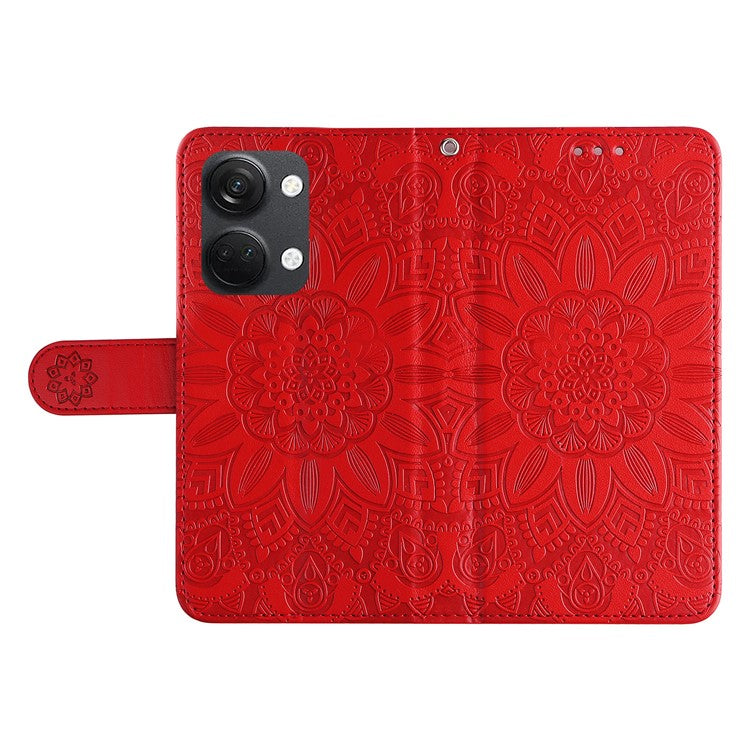 For OnePlus Nord 3 5G / Ace 2V Sunflower Imprinted PU Leather Cover Anti-drop Wallet Stand Phone Case - Red
