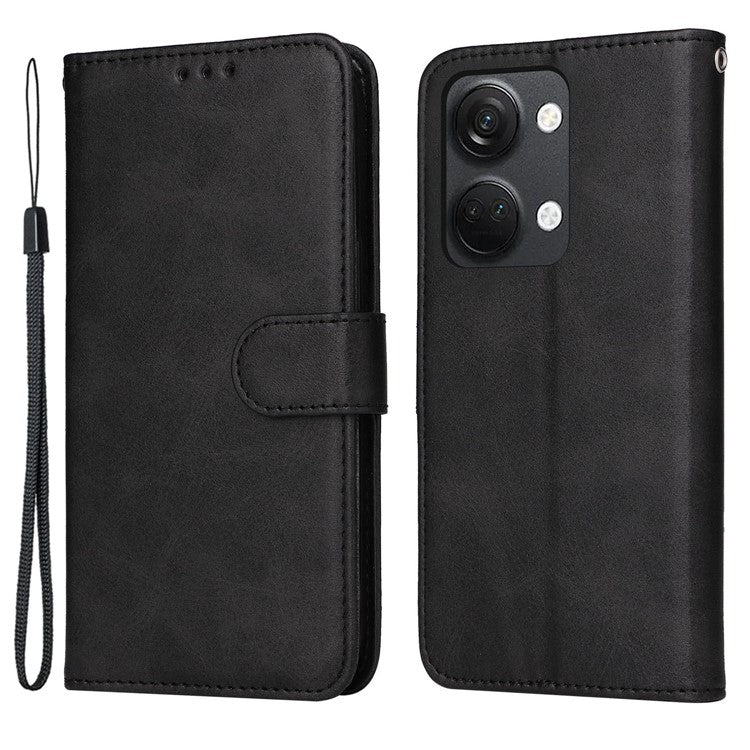 For OnePlus Nord 3 5G / Ace 2V Calf Texture Anti-scratch Phone Case Flip Wallet Stand Shell - Black