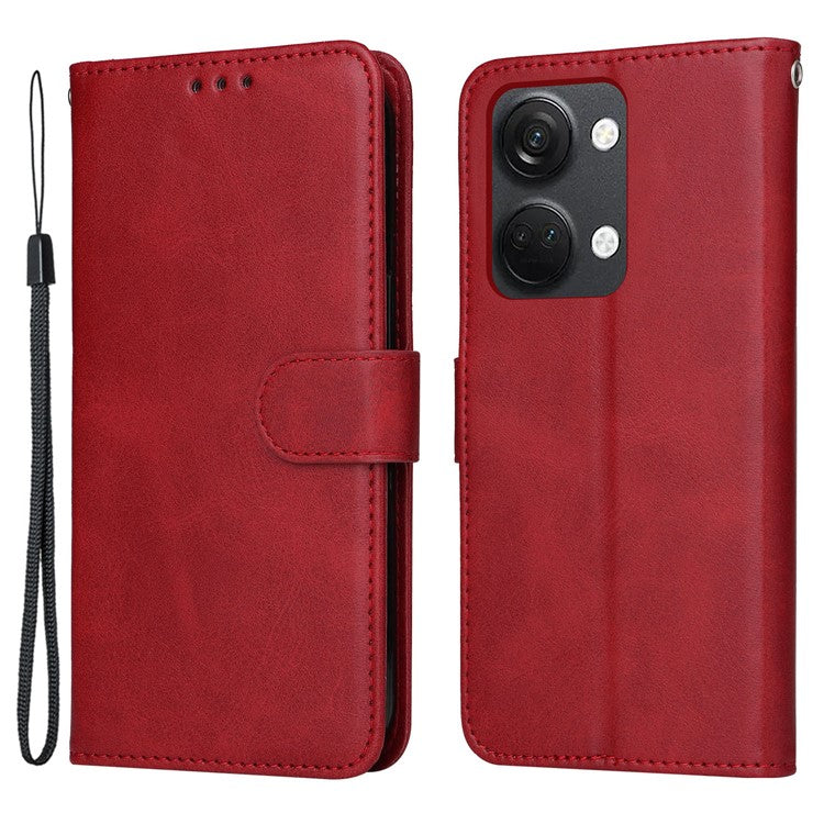 For OnePlus Nord 3 5G / Ace 2V Calf Texture Anti-scratch Phone Case Flip Wallet Stand Shell - Red
