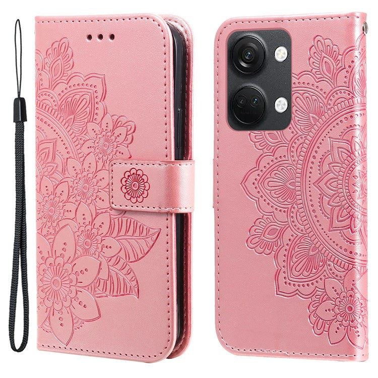 Foldable Stand Cover for OnePlus Nord 3 5G / Ace 2V Flower Imprint PU Leather Wallet Phone Case - Pink