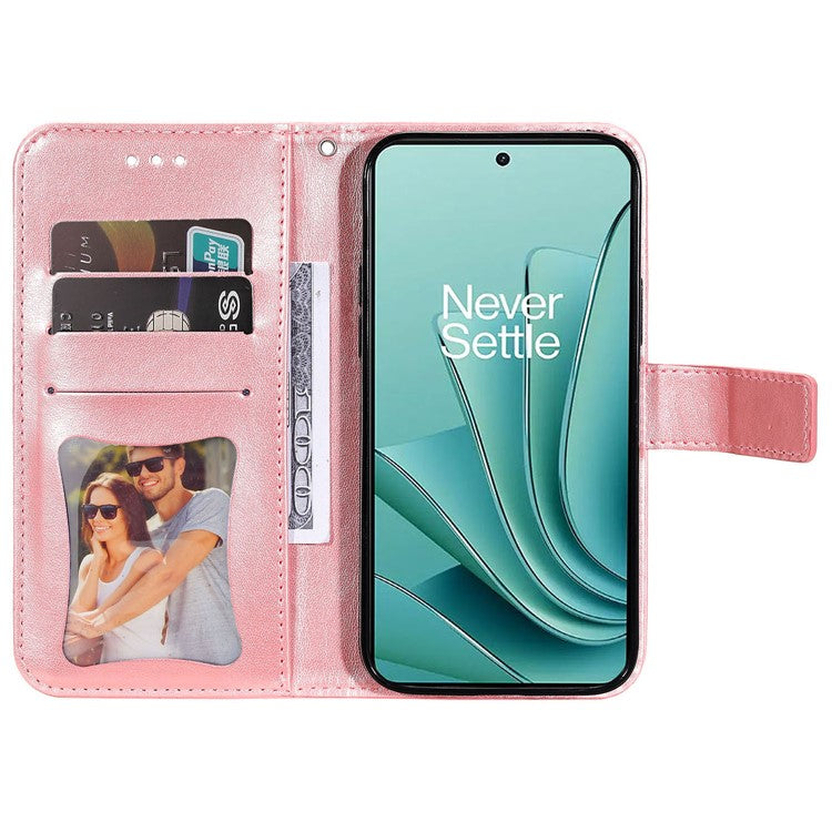 Foldable Stand Cover for OnePlus Nord 3 5G / Ace 2V Flower Imprint PU Leather Wallet Phone Case - Pink