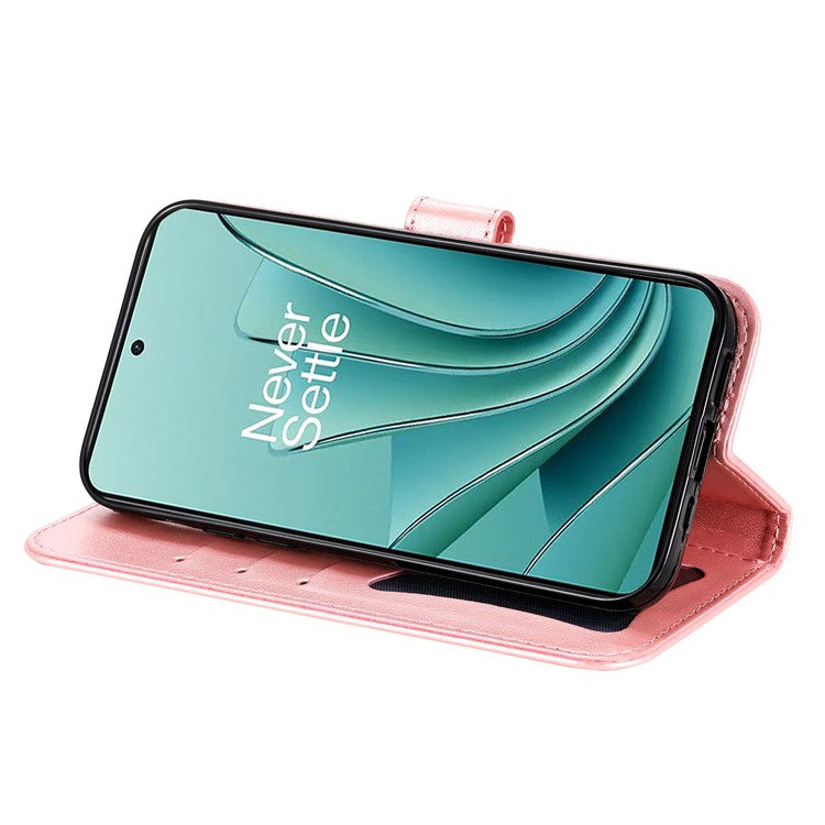 Foldable Stand Cover for OnePlus Nord 3 5G / Ace 2V Flower Imprint PU Leather Wallet Phone Case - Pink