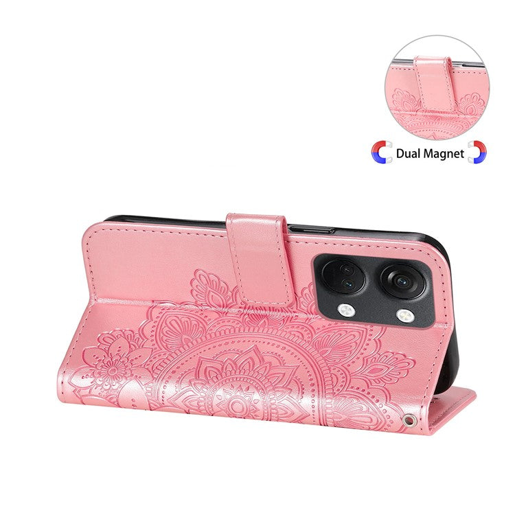 Foldable Stand Cover for OnePlus Nord 3 5G / Ace 2V Flower Imprint PU Leather Wallet Phone Case - Pink