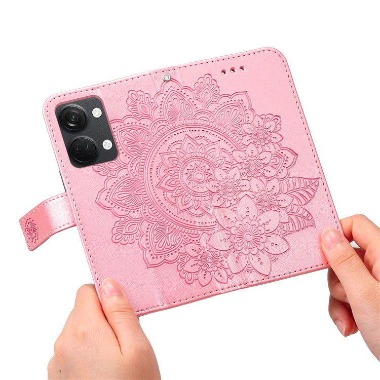 Foldable Stand Cover for OnePlus Nord 3 5G / Ace 2V Flower Imprint PU Leather Wallet Phone Case - Pink