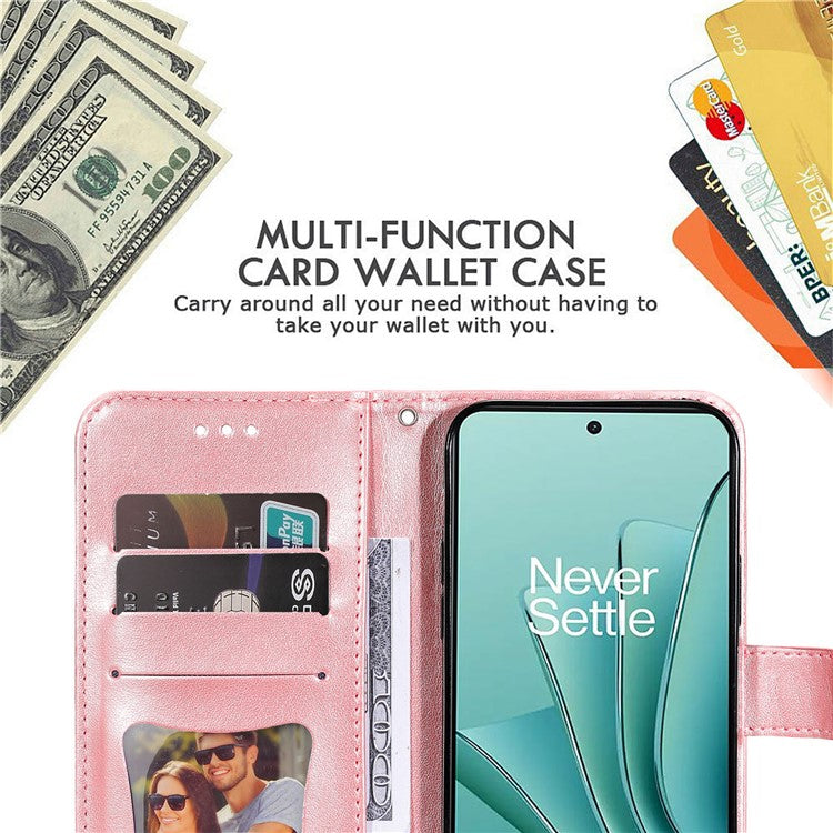 Foldable Stand Cover for OnePlus Nord 3 5G / Ace 2V Flower Imprint PU Leather Wallet Phone Case - Pink