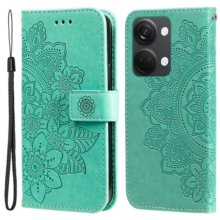 Foldable Stand Cover for OnePlus Nord 3 5G / Ace 2V Flower Imprint PU Leather Wallet Phone Case - Green