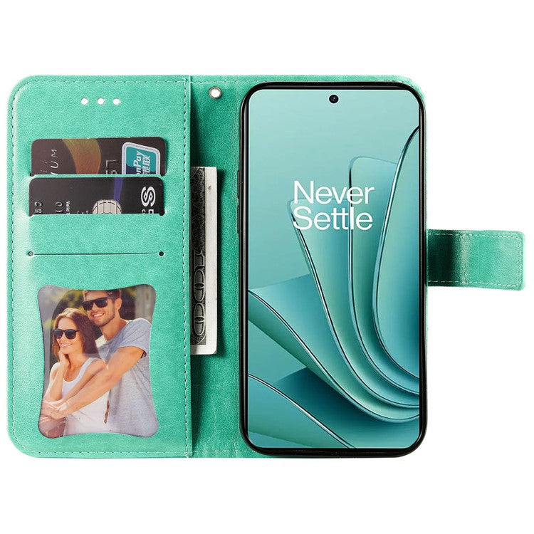 Foldable Stand Cover for OnePlus Nord 3 5G / Ace 2V Flower Imprint PU Leather Wallet Phone Case - Green