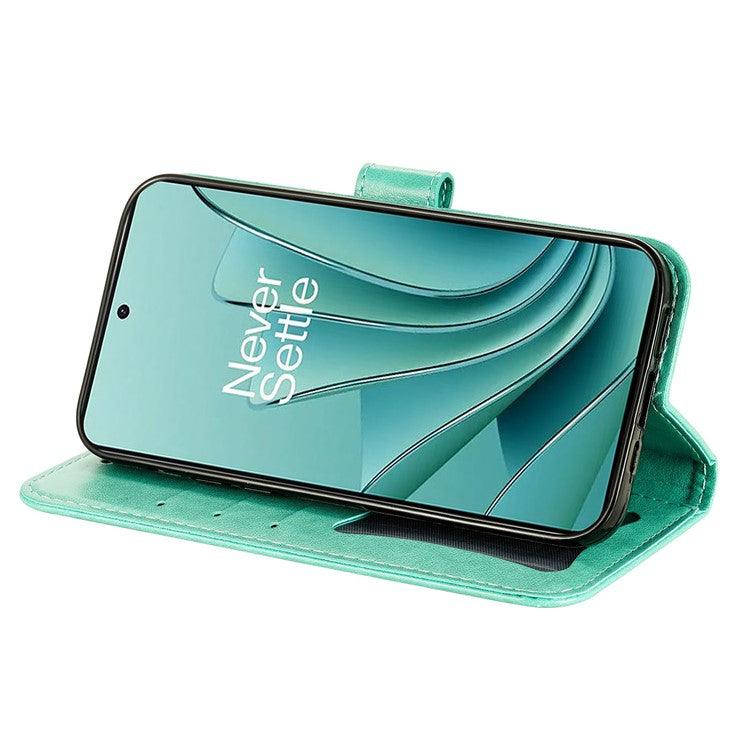 Foldable Stand Cover for OnePlus Nord 3 5G / Ace 2V Flower Imprint PU Leather Wallet Phone Case - Green