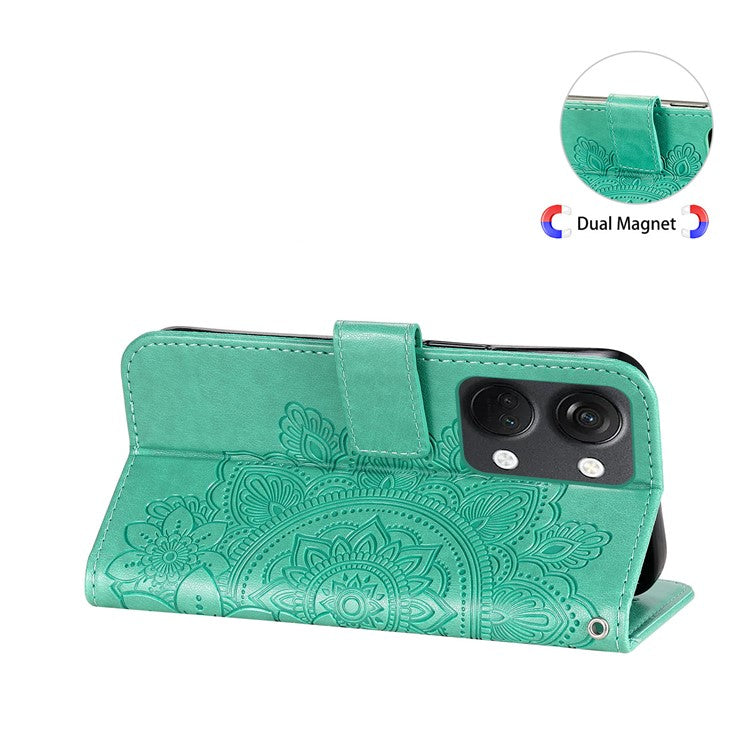 Foldable Stand Cover for OnePlus Nord 3 5G / Ace 2V Flower Imprint PU Leather Wallet Phone Case - Green