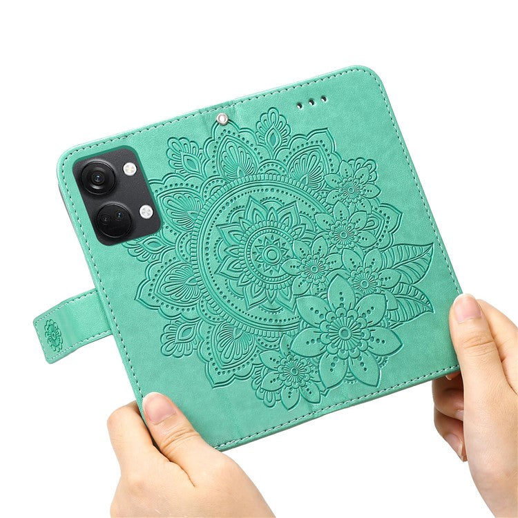 Foldable Stand Cover for OnePlus Nord 3 5G / Ace 2V Flower Imprint PU Leather Wallet Phone Case - Green