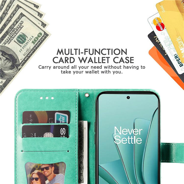 Foldable Stand Cover for OnePlus Nord 3 5G / Ace 2V Flower Imprint PU Leather Wallet Phone Case - Green