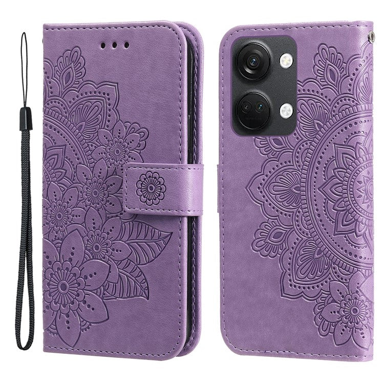 Foldable Stand Cover for OnePlus Nord 3 5G / Ace 2V Flower Imprint PU Leather Wallet Phone Case - Purple