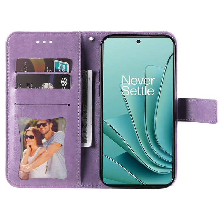 Foldable Stand Cover for OnePlus Nord 3 5G / Ace 2V Flower Imprint PU Leather Wallet Phone Case - Purple