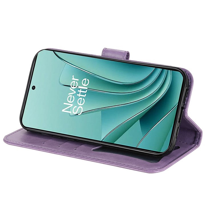Foldable Stand Cover for OnePlus Nord 3 5G / Ace 2V Flower Imprint PU Leather Wallet Phone Case - Purple