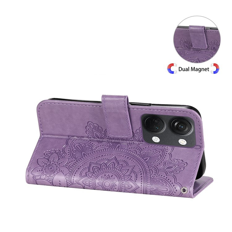 Foldable Stand Cover for OnePlus Nord 3 5G / Ace 2V Flower Imprint PU Leather Wallet Phone Case - Purple