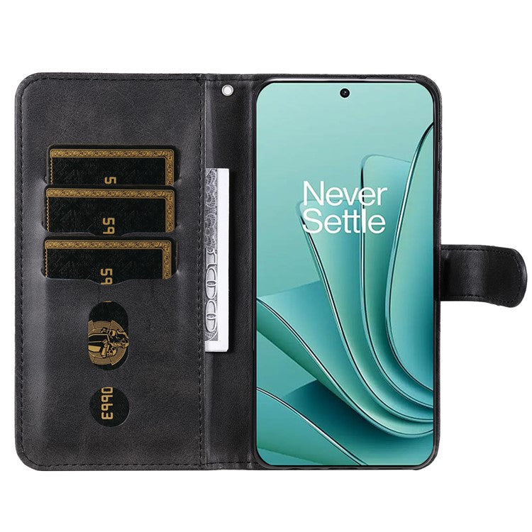For OnePlus Nord 3 5G / Ace 2V Zipper Pocket Foldable Stand Wallet Case Calf Texture Cell Phone Cover - Black