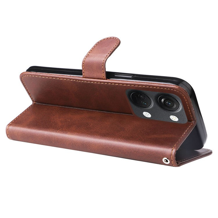 For OnePlus Nord 3 5G / Ace 2V Zipper Pocket Foldable Stand Wallet Case Calf Texture Cell Phone Cover - Brown