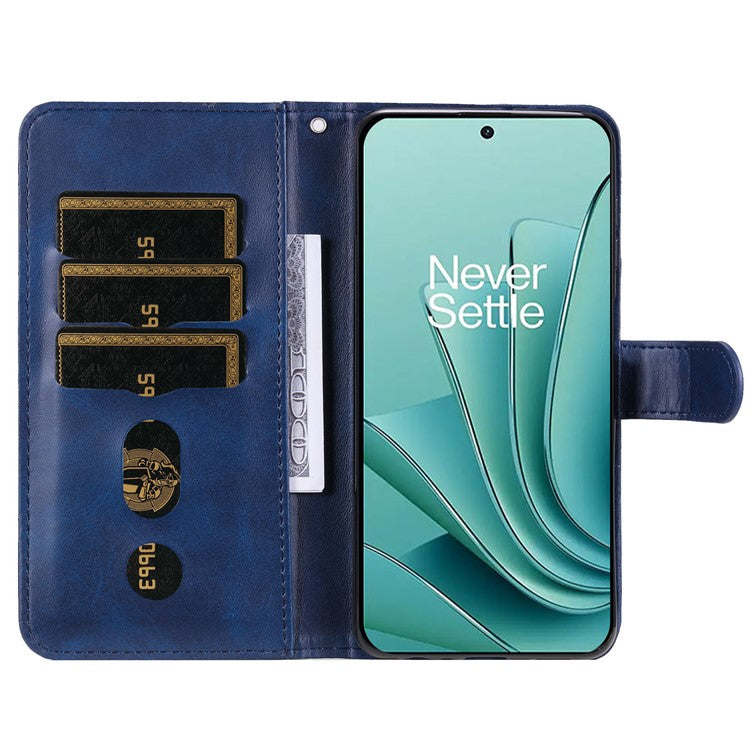 For OnePlus Nord 3 5G / Ace 2V Zipper Pocket Foldable Stand Wallet Case Calf Texture Cell Phone Cover - Blue