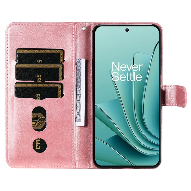 For OnePlus Nord 3 5G / Ace 2V Zipper Pocket Foldable Stand Wallet Case Calf Texture Cell Phone Cover - Pink