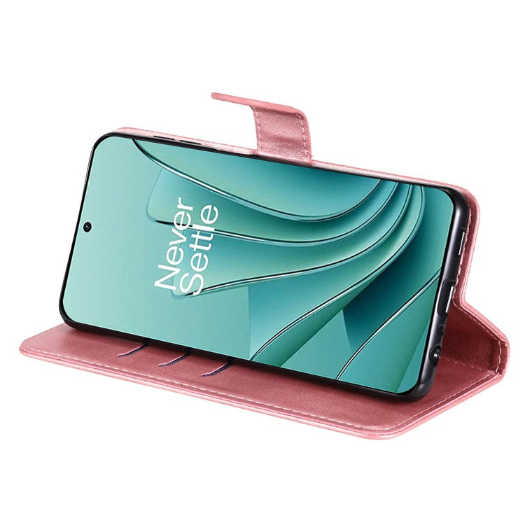 For OnePlus Nord 3 5G / Ace 2V Zipper Pocket Foldable Stand Wallet Case Calf Texture Cell Phone Cover - Pink