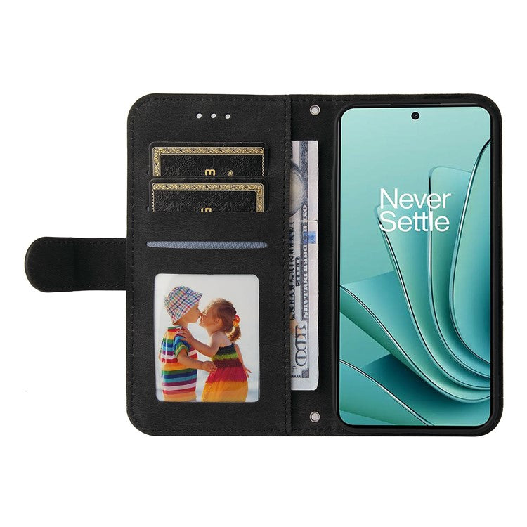 For OnePlus Nord 3 5G / Ace 2V Imprinted Lines Phone Cover Flip Stand Wallet Skin-touch Leather Case - Black