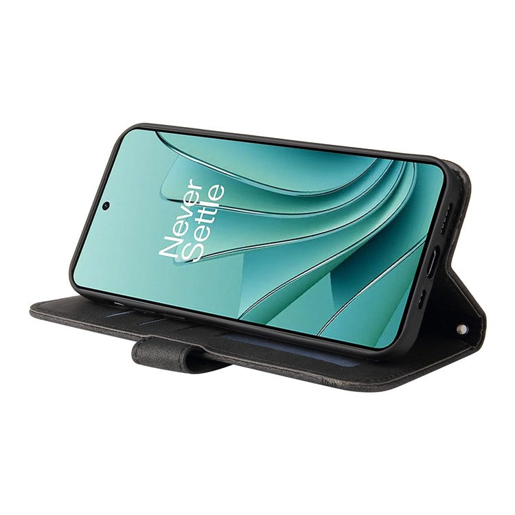 For OnePlus Nord 3 5G / Ace 2V Imprinted Lines Phone Cover Flip Stand Wallet Skin-touch Leather Case - Black