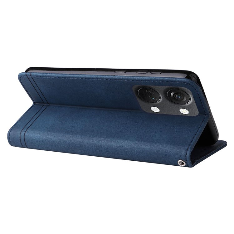 For OnePlus Nord 3 5G / Ace 2V Imprinted Lines Phone Cover Flip Stand Wallet Skin-touch Leather Case - Blue