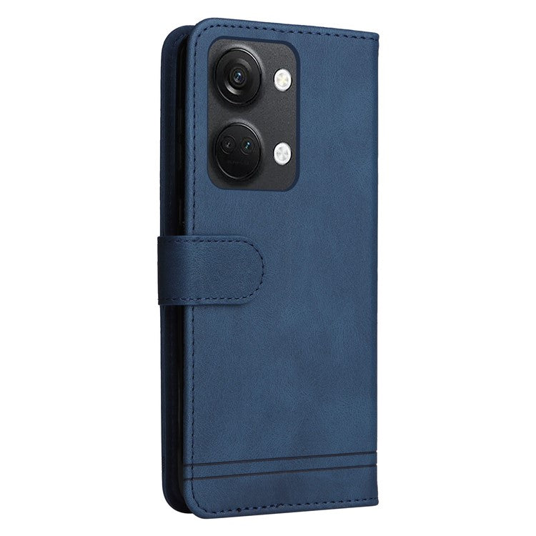For OnePlus Nord 3 5G / Ace 2V Imprinted Lines Phone Cover Flip Stand Wallet Skin-touch Leather Case - Blue