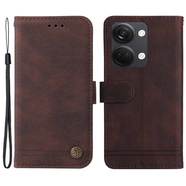 For OnePlus Nord 3 5G / Ace 2V Imprinted Lines Phone Cover Flip Stand Wallet Skin-touch Leather Case - Brown