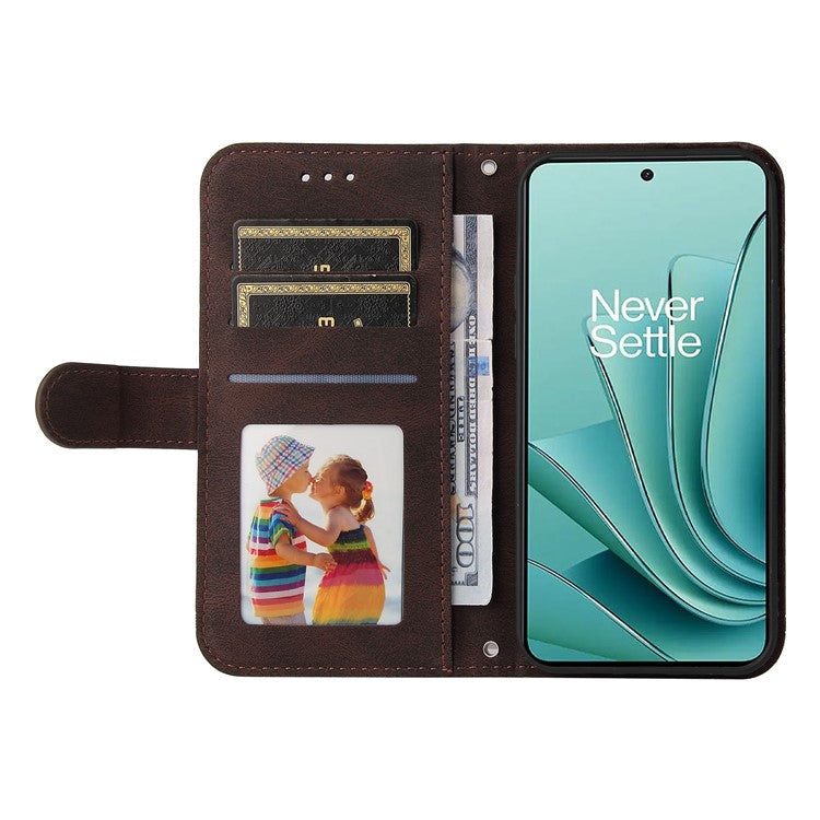 For OnePlus Nord 3 5G / Ace 2V Imprinted Lines Phone Cover Flip Stand Wallet Skin-touch Leather Case - Brown