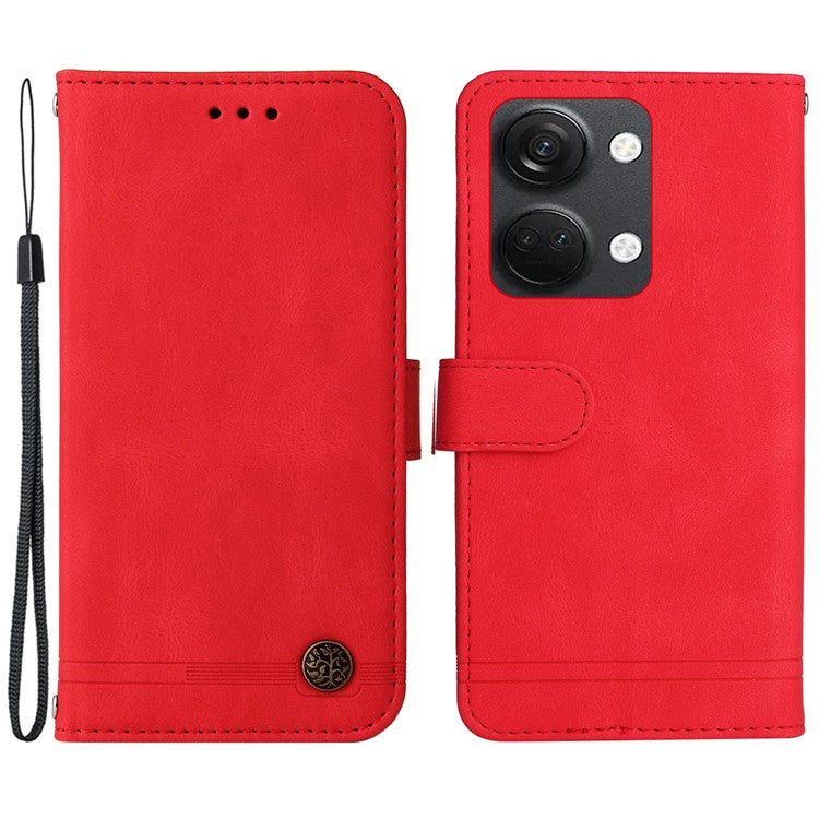 For OnePlus Nord 3 5G / Ace 2V Imprinted Lines Phone Cover Flip Stand Wallet Skin-touch Leather Case - Red