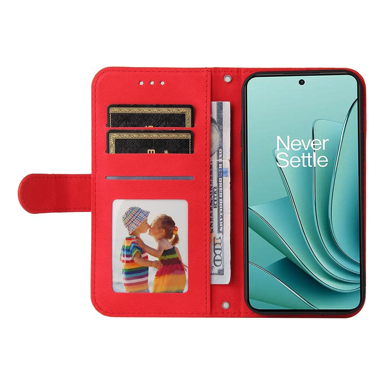 For OnePlus Nord 3 5G / Ace 2V Imprinted Lines Phone Cover Flip Stand Wallet Skin-touch Leather Case - Red