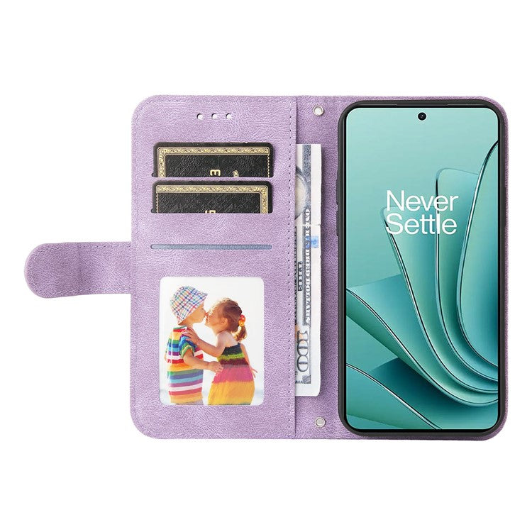 For OnePlus Nord 3 5G / Ace 2V Imprinted Lines Phone Cover Flip Stand Wallet Skin-touch Leather Case - Purple