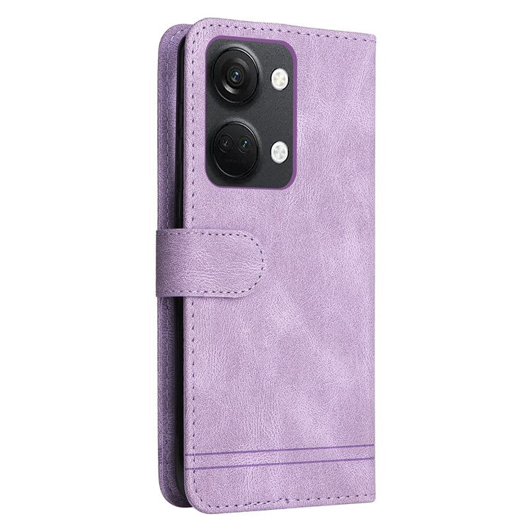 For OnePlus Nord 3 5G / Ace 2V Imprinted Lines Phone Cover Flip Stand Wallet Skin-touch Leather Case - Purple