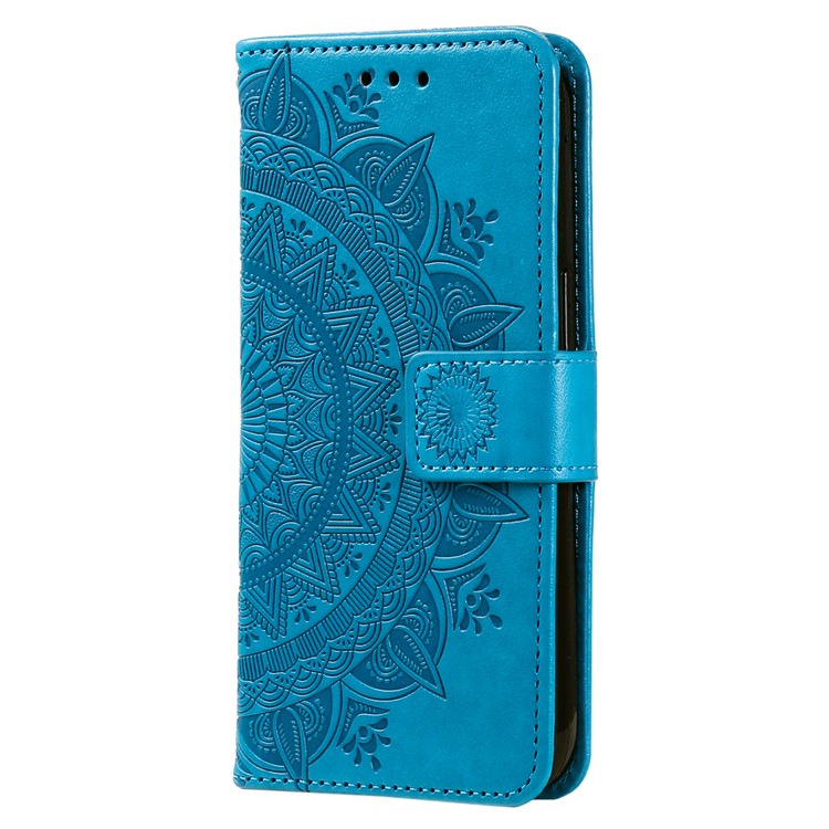 For OnePlus Nord 3 5G / Ace 2V Leather Wallet Cover Mandala Flower Imprinted Stand Case with Strap - Blue