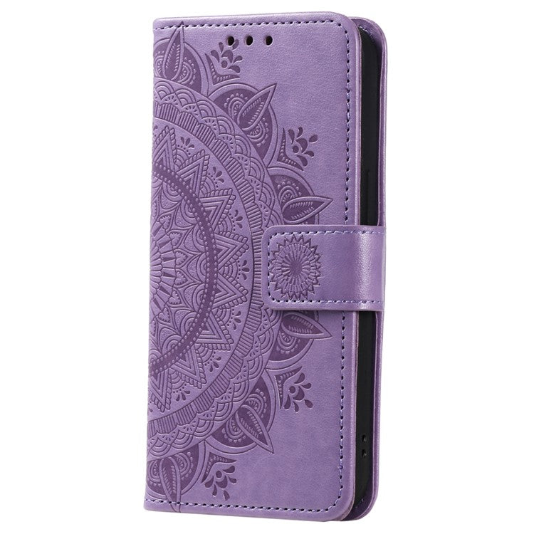 For OnePlus Nord 3 5G / Ace 2V Leather Wallet Cover Mandala Flower Imprinted Stand Case with Strap - Purple