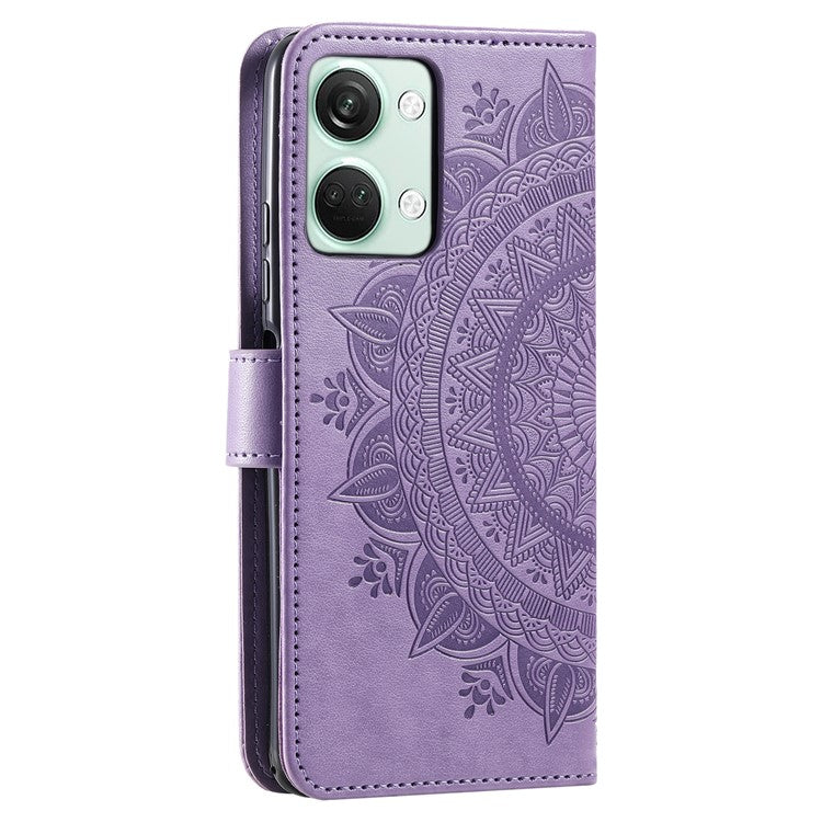 For OnePlus Nord 3 5G / Ace 2V Leather Wallet Cover Mandala Flower Imprinted Stand Case with Strap - Purple